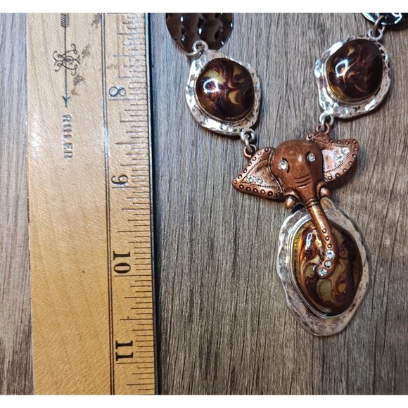 VTG Chico's Elephant Pendant Necklace Boho Safari Silver Tone Beads 32in - Picture 8 of 10
